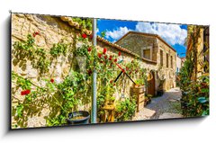 Obraz s hodinami 1D panorama - 120 x 50 cm F_AB374820603 - Alacati street view in Alacati Town. Alacati is populer historical tourist destination in Turkey.