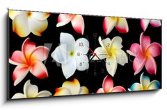 Obraz s hodinami 1D panorama - 120 x 50 cm F_AB37691751 - fleurs frangipanier fond noir