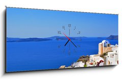 Obraz s hodinami 1D panorama - 120 x 50 cm F_AB38059127 - Traditional village of Thira at Santorini island in Greece - Tradiční vesnice Thira na ostrově Santorini v Řecku
