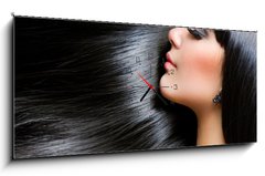 Obraz s hodinami 1D panorama - 120 x 50 cm F_AB38128827 - Beautiful Brunette Girl. Healthy Long Hair