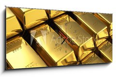 Obraz s hodinami 1D panorama - 120 x 50 cm F_AB38307861 - Stacks of gold bars - Stohy zlatých tyčí