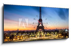 Obraz s hodinami   Tour Eiffel Paris France, 120 x 50 cm