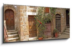 Obraz s hodinami 1D panorama - 120 x 50 cm F_AB38509200 - italian yard in tuscan village