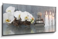 Obraz s hodinami   Stilleben, Orchidee mit Kerzen, 120 x 50 cm