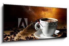 Obraz s hodinami 1D panorama - 120 x 50 cm F_AB38936465 - coffee cup with coffee beans