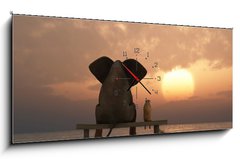 Obraz s hodinami   elephant and dog sit on a summer beach, 120 x 50 cm