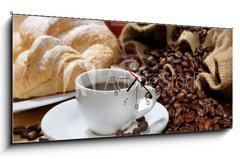 Obraz s hodinami 1D panorama - 120 x 50 cm F_AB39147231 - coffee cup with croissant - lek kvy s croissant