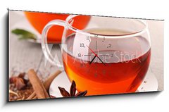 Obraz s hodinami 1D panorama - 120 x 50 cm F_AB39201664 - cup of tea