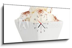 Obraz s hodinami 1D panorama - 120 x 50 cm F_AB39268576 - delicious vanilla ice cream with chocolate in bowl isolated