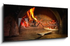 Obraz s hodinami 1D - 120 x 50 cm F_AB39584536 - Pizza cotta con forno a legna - Pizza cotta con prono a legna