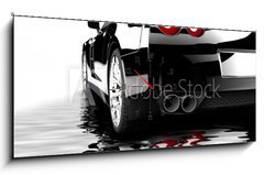 Obraz s hodinami   Black car reflected, 120 x 50 cm