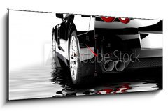 Obraz s hodinami 1D panorama - 120 x 50 cm F_AB39752325 - Black car reflected - Černé auto se odráželo
