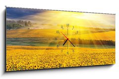 Obraz s hodinami   Sunset over the field, 120 x 50 cm