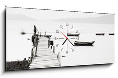 Obraz s hodinami   Lonely pier along the coast, low saturation image., 120 x 50 cm