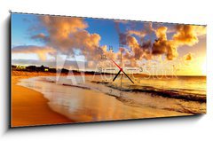Obraz s hodinami 1D panorama - 120 x 50 cm F_AB40275471 - beautiful sunset on the beach - krásný západ slunce na pláži