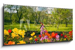 Obraz s hodinami 1D panorama - 120 x 50 cm F_AB40326527 - Blumen vor Streuobstgarten