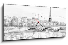 Obraz s hodinami 1D - 120 x 50 cm F_AB40520536 - Paris street - illustration - Pask ulice