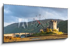 Obraz s hodinami 1D - 120 x 50 cm F_AB40528825 - Sunset at Elian Donan Castle, Isle of Skye, Scotland - Zpad slunce na hrad Elian Donan, ostrov Skye, Skotsko