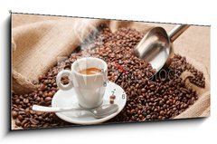 Obraz s hodinami   Profumo di caff, 120 x 50 cm