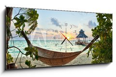 Obraz s hodinami 1D panorama - 120 x 50 cm F_AB40728385 - Hammock and sunset