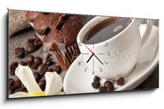 Obraz s hodinami 1D panorama - 120 x 50 cm F_AB40771810 - cup of coffee and chocolate cake