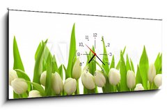 Obraz s hodinami 1D panorama - 120 x 50 cm F_AB40774643 - Weie Tulpen