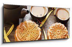 Obraz s hodinami   Mooncake and Tea, 120 x 50 cm