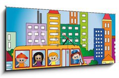 Obraz s hodinami 1D panorama - 120 x 50 cm F_AB40977549 - School bus - Školní autobus