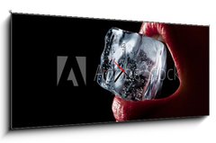 Obraz s hodinami 1D panorama - 120 x 50 cm F_AB41060022 - Ice cube in woman