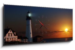 Obraz s hodinami 1D panorama - 120 x 50 cm F_AB4121136 - Lighthouse at dawn - Maják za úsvitu
