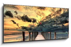 Obraz s hodinami   sunset bridge, 120 x 50 cm