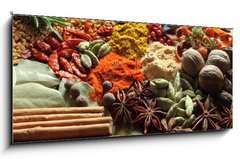 Obraz s hodinami 1D panorama - 120 x 50 cm F_AB41495761 - Herbs and spices.