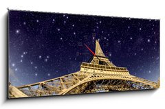 Obraz s hodinami 1D panorama - 120 x 50 cm F_AB41726056 - Stars and Night Sky above Eiffel Tower in Paris