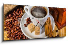 Obraz s hodinami 1D panorama - 120 x 50 cm F_AB41783371 - grinder and other accessories for the coffee - brusky a další příslušenství pro kávu