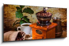 Obraz s hodinami   grinder and other accessories for the coffee, 120 x 50 cm