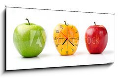 Obraz s hodinami 1D - 120 x 50 cm F_AB41788102 - Green, Yellow and Red Apples - Zelen, lut a erven jablka