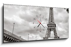 Obraz s hodinami 1D panorama - 120 x 50 cm F_AB41892250 - Eiffel tower view from Seine river square format - Pohled na Eiffelovu věž z řeky Seiny ve čtvercovém formátu