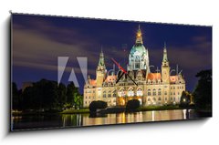 Obraz s hodinami 1D panorama - 120 x 50 cm F_AB42367432 - City Hall of Hannover, Germany by night