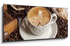 Obraz s hodinami   kaffee, 120 x 50 cm