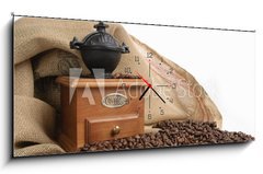 Obraz s hodinami   Coffee and coffee grinder, 120 x 50 cm