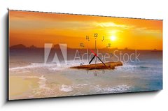 Obraz s hodinami 1D panorama - 120 x 50 cm F_AB42642091 - Ibiza Cala Conta Comte Compte sunset