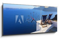 Obraz s hodinami   Santorin  Terrasse , 120 x 50 cm