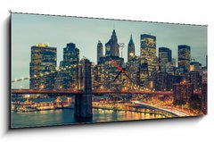 Obraz s hodinami 1D panorama - 120 x 50 cm F_AB42732396 - New York Manhattan Pont de Brooklyn