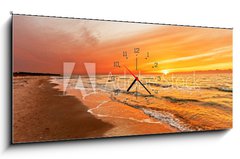 Obraz s hodinami   Sonnenuntergang auf Hiddensee, 120 x 50 cm