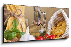 Obraz s hodinami 1D panorama - 120 x 50 cm F_AB42799395 - Preparing pasta with specific ingredients - Příprava těstovin se specifickými přísadami
