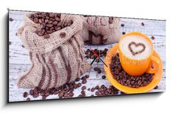Obraz s hodinami   frischer Kaffee, 120 x 50 cm