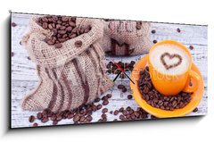 Obraz s hodinami 1D panorama - 120 x 50 cm F_AB42813196 - frischer Kaffee