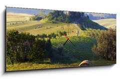 Obraz s hodinami 1D panorama - 120 x 50 cm F_AB42858782 - Paesaggio toscano. Podere, campo di grano