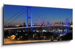 Obraz s hodinami 1D panorama - 120 x 50 cm F_AB42973371 - A Blue Evening Istanbul Bosphorus Bridge - Modrý Evening Istanbul Bosphorus Bridge