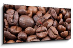 Obraz s hodinami 1D panorama - 120 x 50 cm F_AB43085500 - Coffee beans in closeup